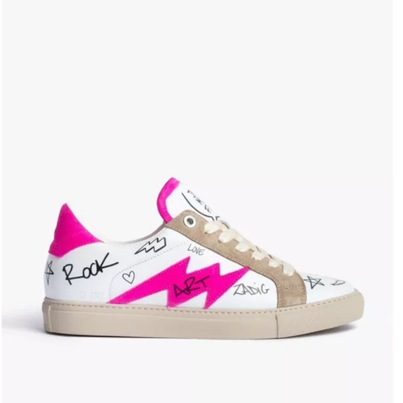 Zadig & Voltaire Shoes - Zadig & Voltaire Zv1747 Charms Print Sneakers in White and Hot Pink Size 40/9